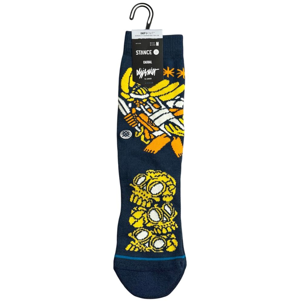 Stance Crew Socks DJ Warrior Javier Skull Casual Mid Cushion Blue Unisex Medium